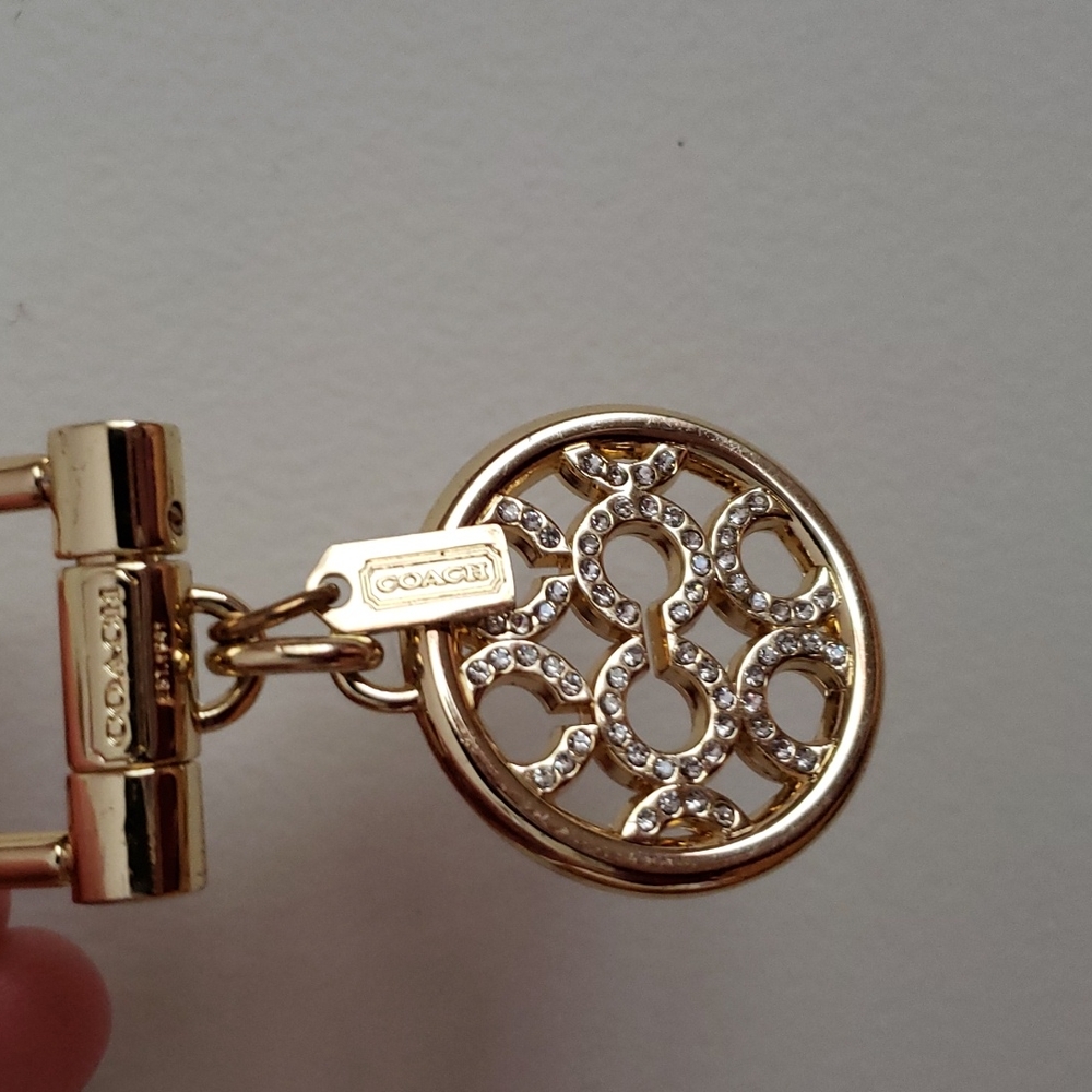 NWOT Coach Signature Pierced Pave Crystal Gold Tone Buckle Key Fob Charm - Picture 5 of 5
